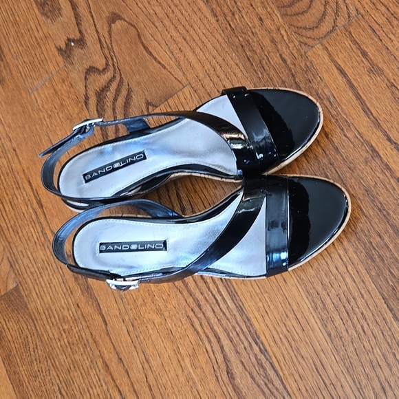 Bandolino Women's 8M Black Patent Leather Cork Wedge Dressy Sandal - Picture 12 of 12